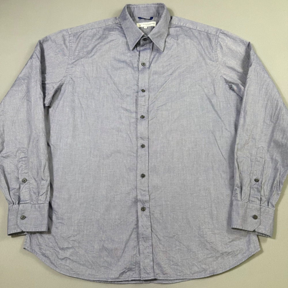 Teddy Stratford Zip Fit Shirt Mens 5 Blue Chambray Patented Hidden Zipper Slim